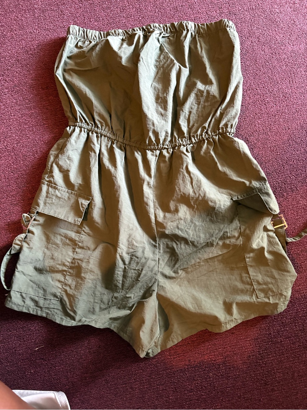 Strapless Olive Utility Romper Shorts
